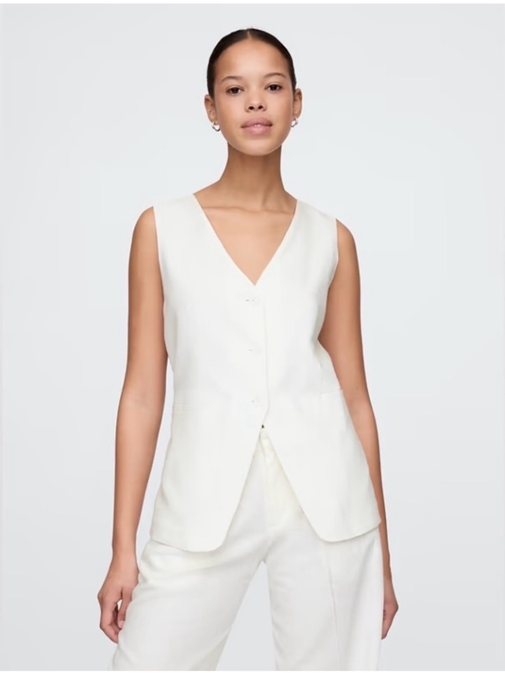GAP White Linen Blend Longline Vest